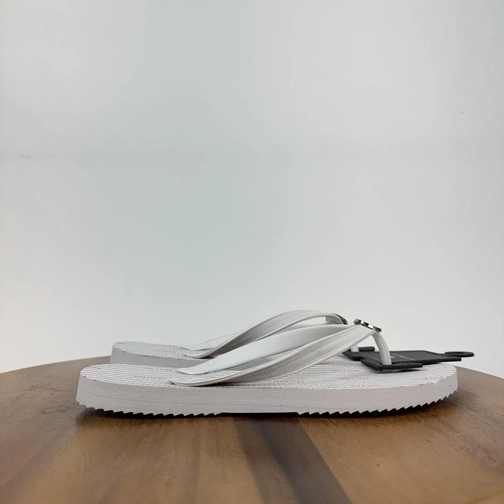 New Womens Tommy Hilfiger‎ Logo White Striped Thong Flip Flops Sandals Size 9 M